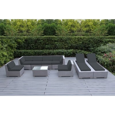 Barna 9 Piece Rattan Sectional Seating Group with Cushions - Image 0