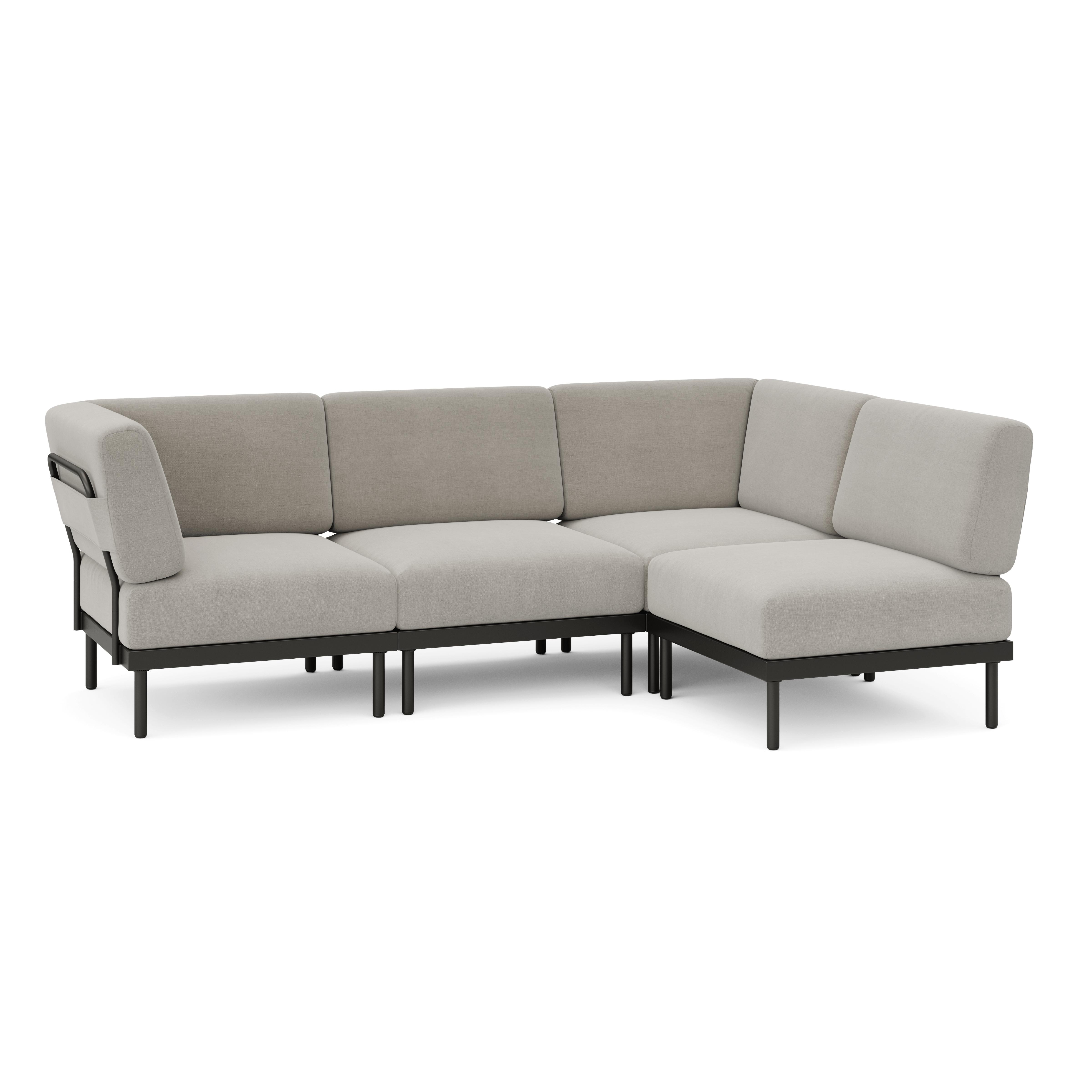 Relay Outdoor 4-Piece One Arm Sectional - Shale - All Weather Fabric - Image 0