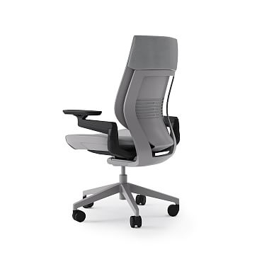 Steelcase Gesture Task Chair w Lumbar, Hard Casters Black Frame Medium Grey Upholstered Back / Polished Aluminum - Image 3