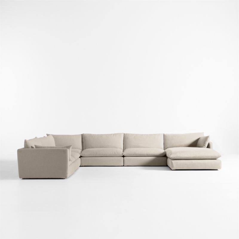Unwind Modular 6-Piece L-Shaped Slipcovered Sectional Sofa with Chaise Lounge - Image 1