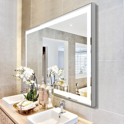 36 X 28 Inch LED Bathroom Vanity Mirror Wall Mounted Adjustable White/Warm/Natural Lights Anti-Fog Touch Switch With Memory Modern Smart Large Bathroom Mirrors - Image 0