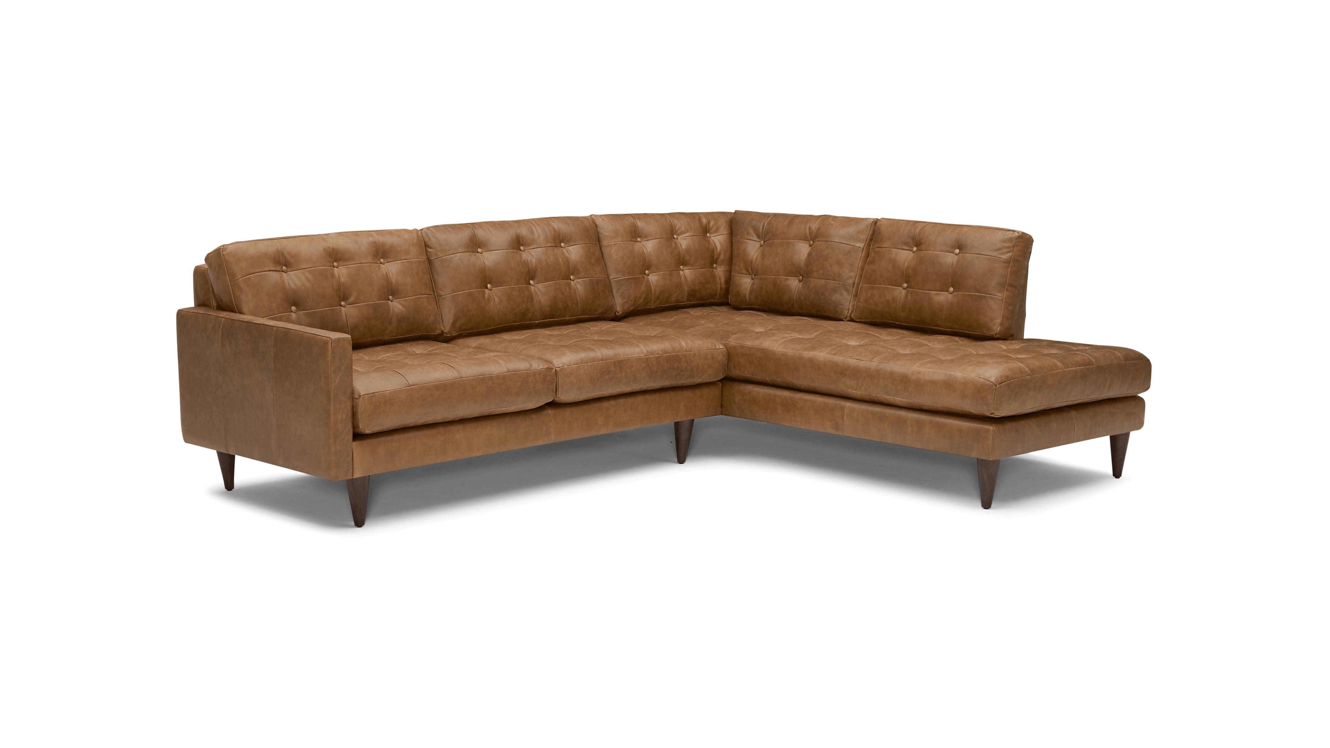 Brown Eliot Mid Century Modern Leather Sectional with Bumper - Santiago Ale - Mocha - Left - Image 1