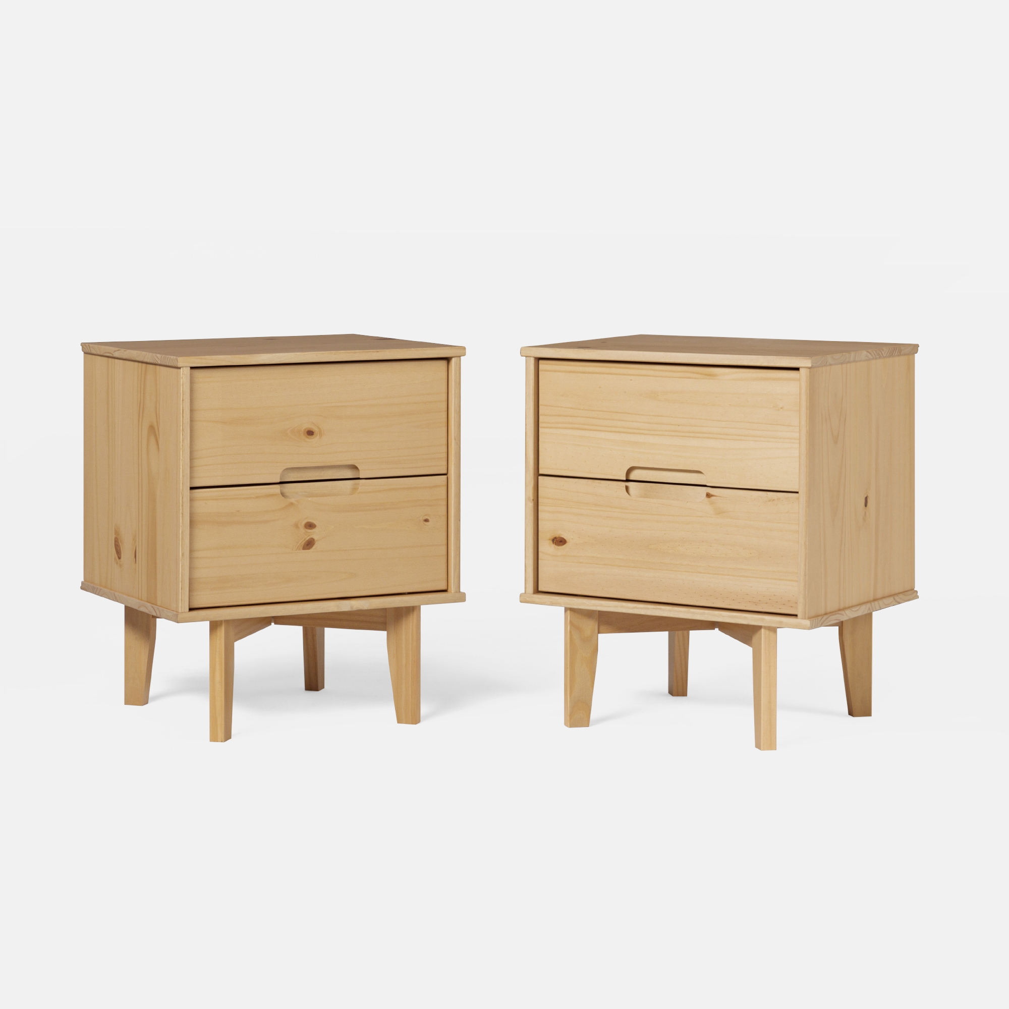 2-Drawer Groove Handle Solid Wood Nightstand - Natural Pine - (Set of 2) - Image 2