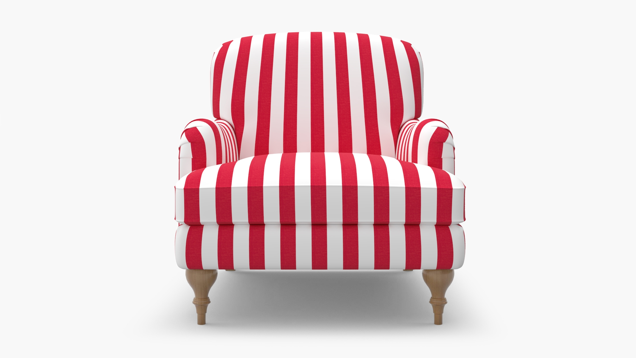 English Roll Arm Chair, Red Cabana Stripe, Natural Turned Wood Leg - Image 0