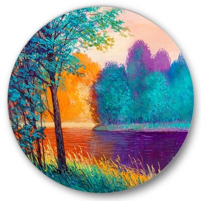 Colorful River Between The Trees During Twilight - Traditional Metal Circle Wall Art - Image 0