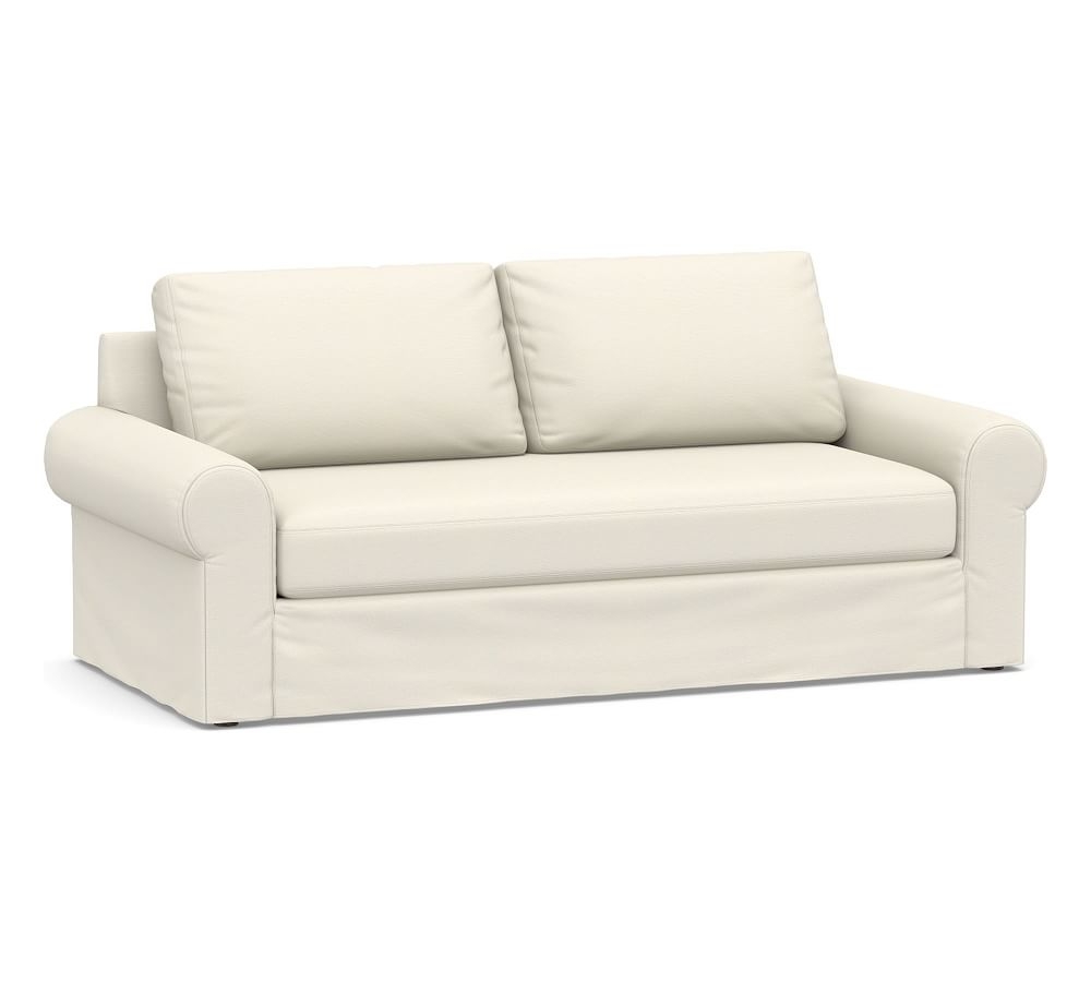 Big Sur Roll Arm Slipcovered Sofa with Bench Cushion, Down Blend Wrapped Cushions, Textured Twill Ivory - Image 0