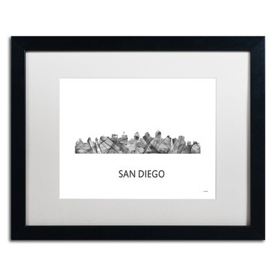 San Diego California Skyline WB-BW by Marlene Watson Framed Graphic Art - Image 0