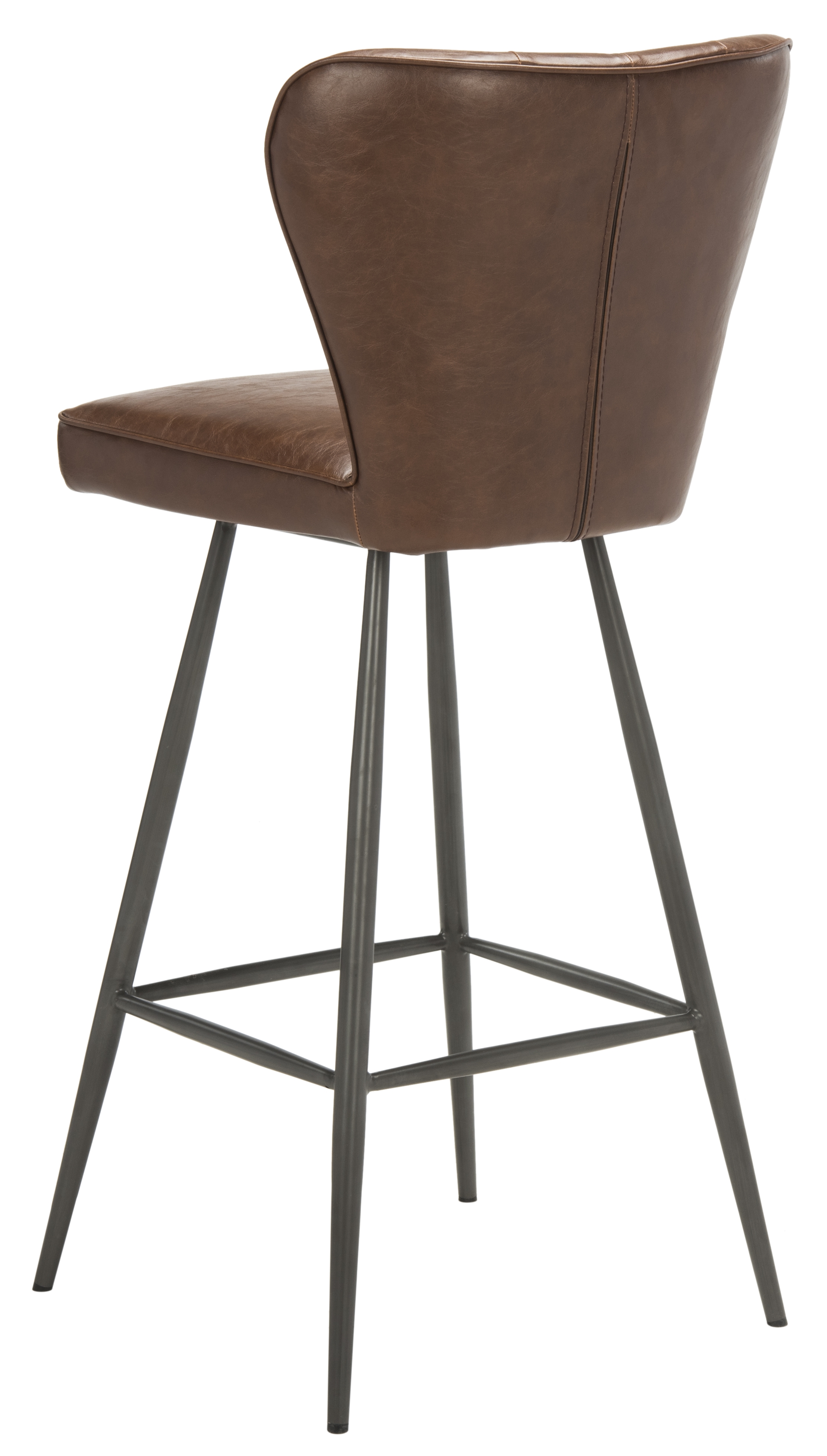 Aster 30"H Mid Century Modern Leather Tufted Bar Stool - Burgundy/Black - Safavieh - Image 4