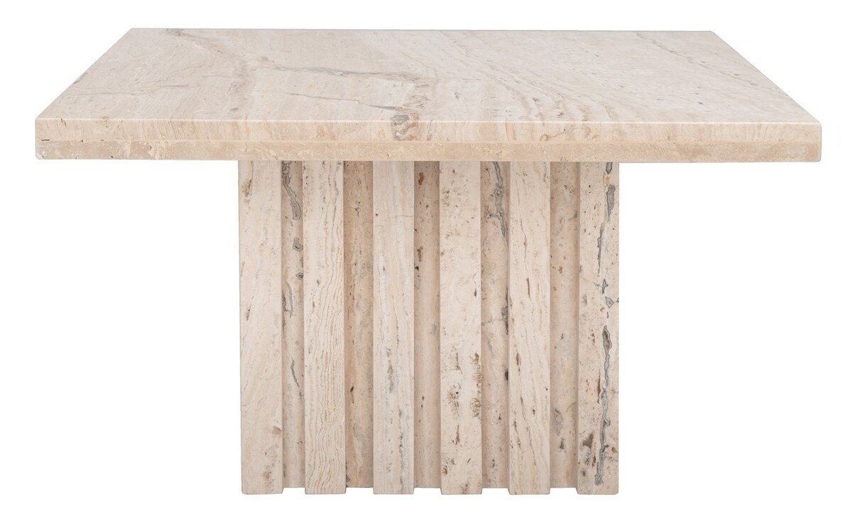 Olivia Square Travertine Accent Table - Off White - Image 0