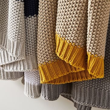 Modern Striped Cotton Knit Throw, 50"x60", Midnight - Image 1