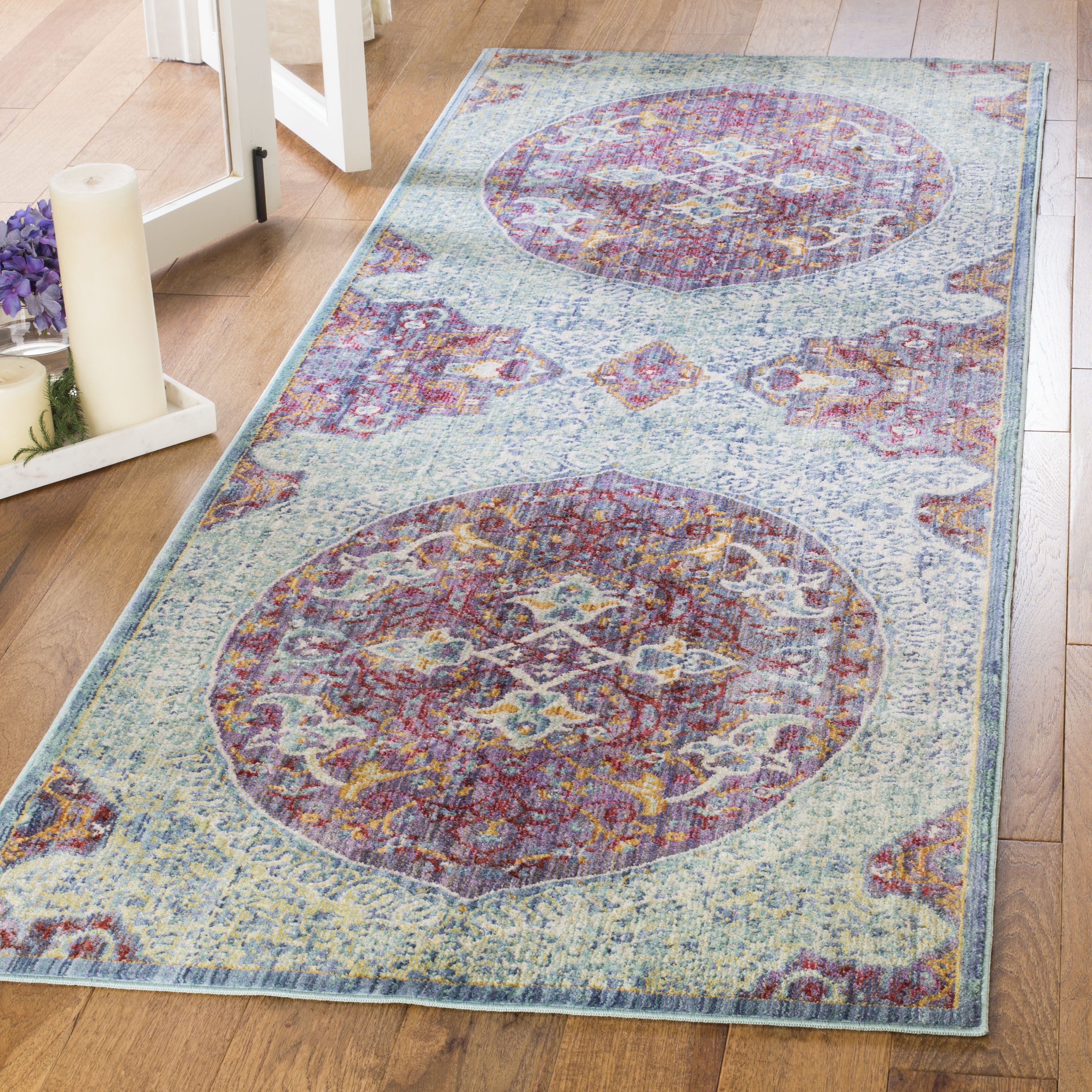 Arlo Home Woven Area Rug, SUT401A, Purple/Turquoise,  3' X 12' - Image 1