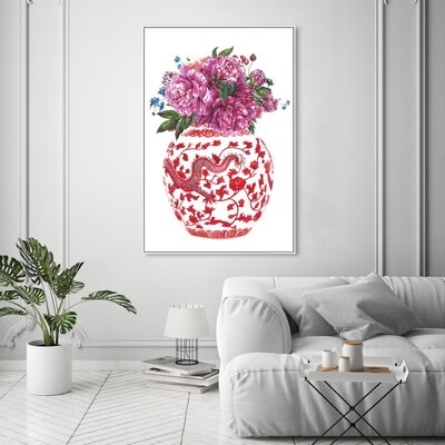 Floral And Botanical 'Red Chinese Vase Florals III' Florals By Oliver Gal Wall Art Print - Image 0