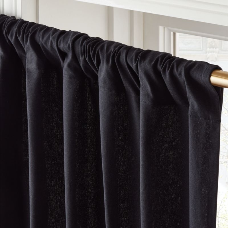 Basketweave Black Cotton Window Curtain Panel 48''x108'' - Image 2