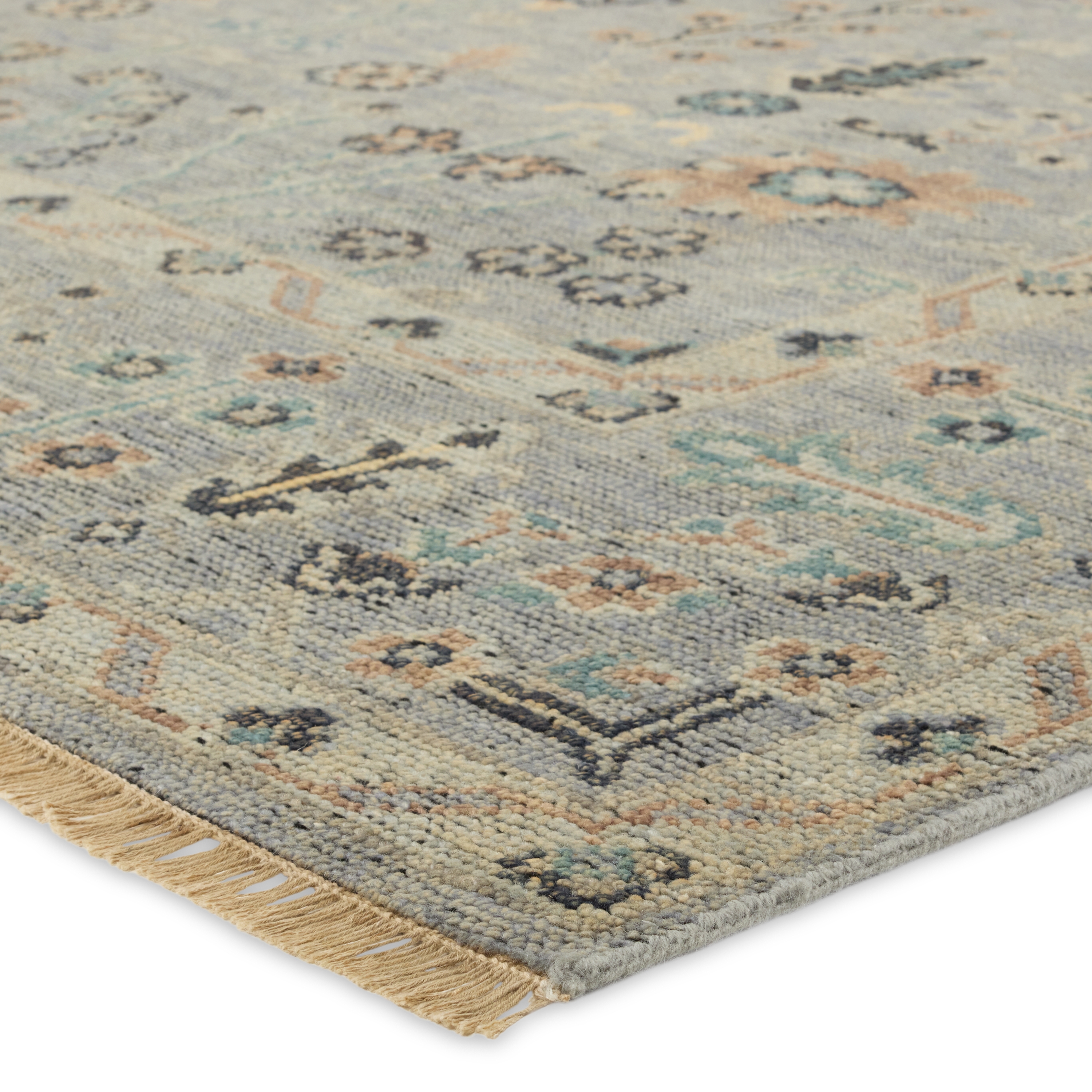 Nysa RHA11 Handknotted Floral Blue and Green Area Rug (6'x9') - Image 1