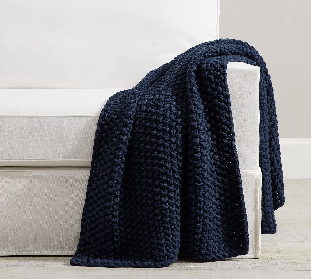 Bayside Chunky Knit Throw, 44 x 56" , Navy - Image 0
