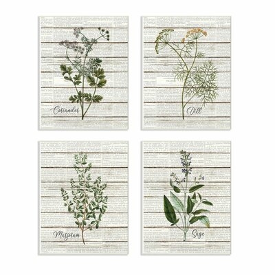 'Herbs Kitchen Dining Room Wood Textured Word Design' 4 Piece Graphic Art Set on Canvas - Image 0