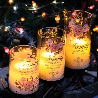 Led Candles With Remote, Christian Themed Flameless Candles, Moving Flame Glass Tube Battery Operated Candles, Spiritual Gifts For Women, Ideas For Home Holiday Party Décor - Set Of 3 - Image 0