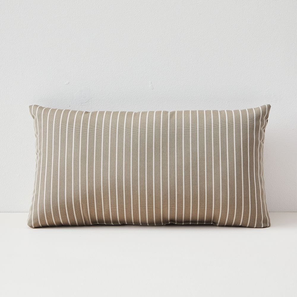 Sunbrella Indoor/Outdoor Striped Lumbar Pillow, Taupe, 21" x 12" - Image 0
