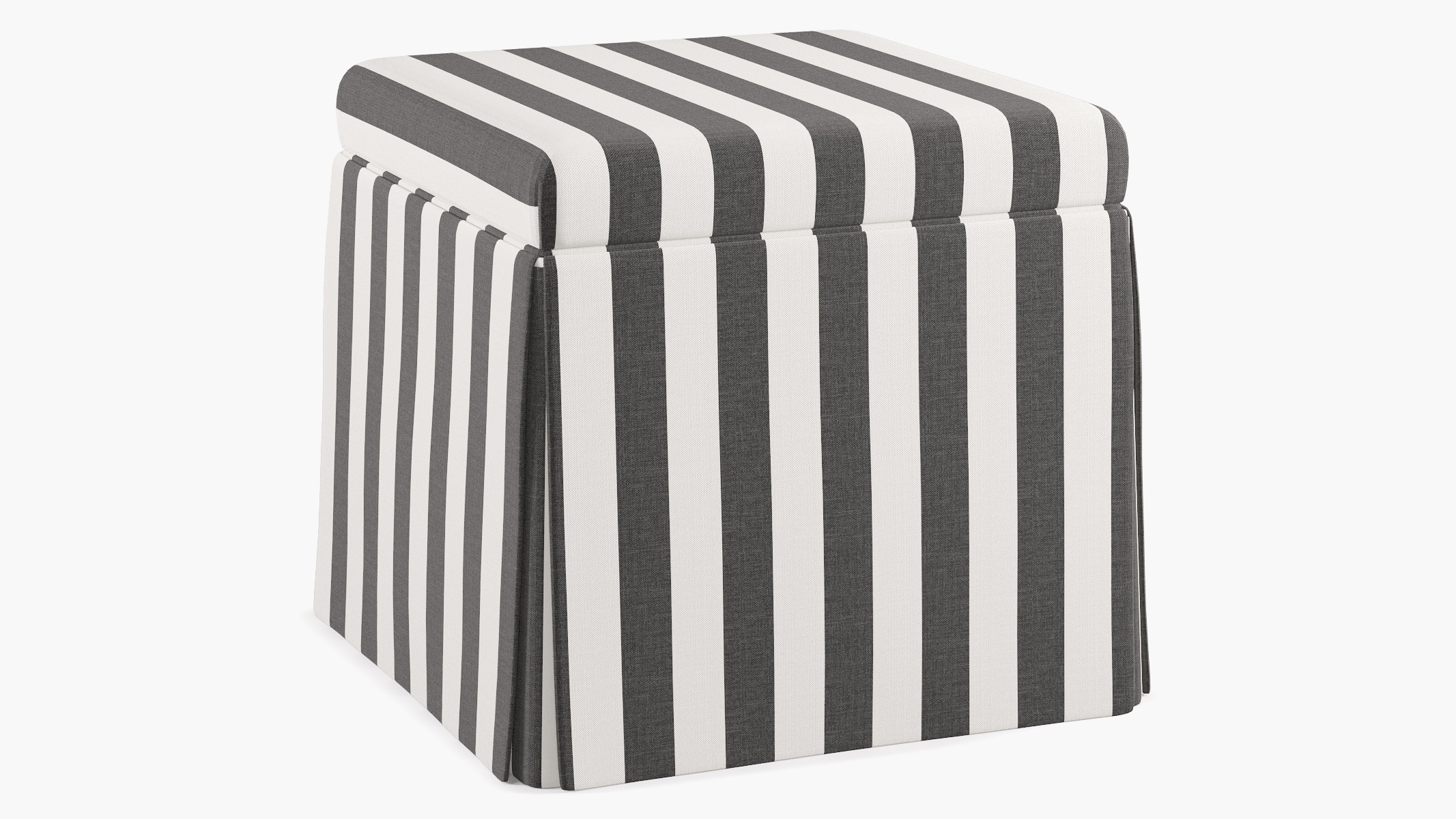 Skirted Storage Ottoman, Ink Cabana Stripe - Image 1