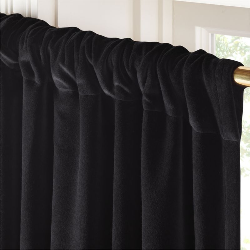 Black Organic Cotton Velvet Blackout Window Curtain Panel 48"x84" - Image 3