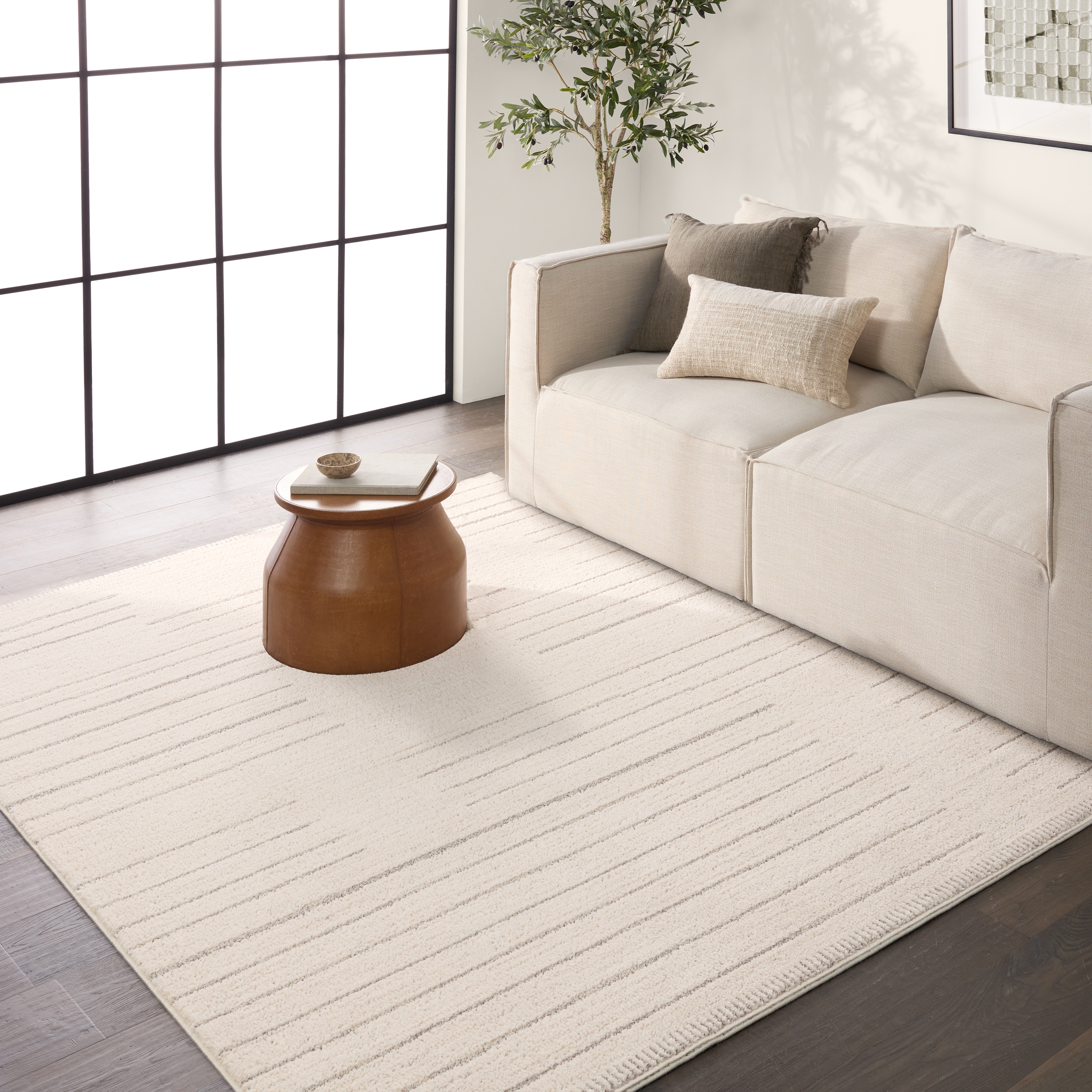 Label J Lumall ZIY04 Striped Ivory and Light Gray Area Rug (8'x10') - Image 4