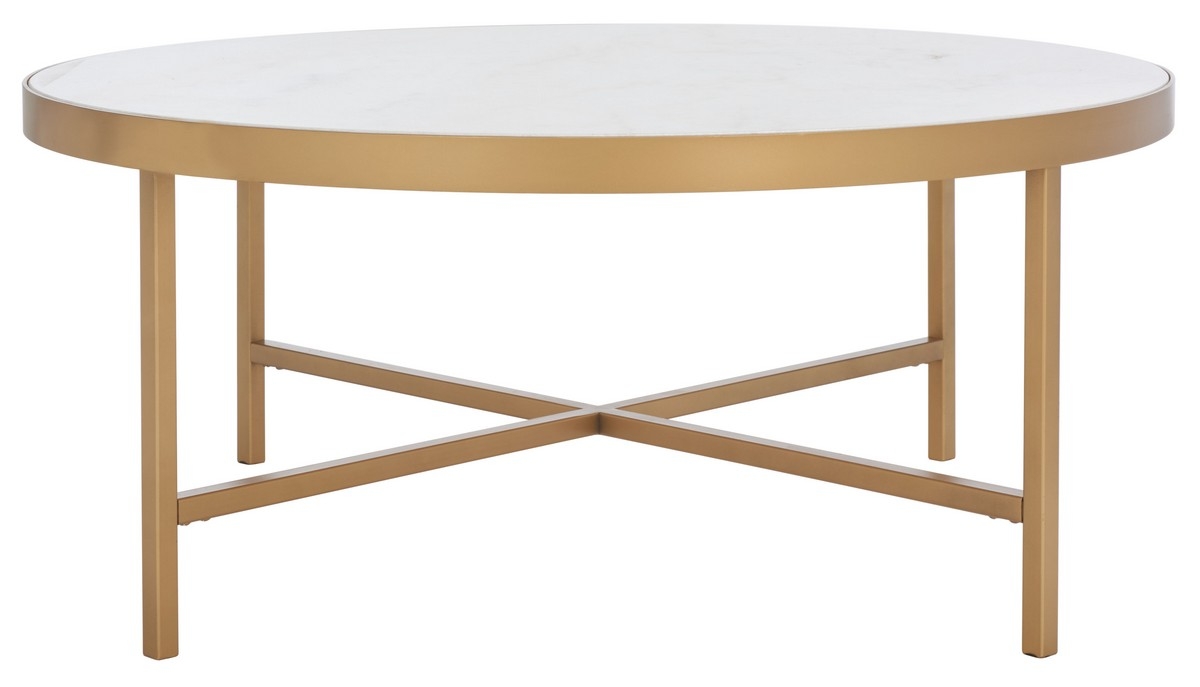 Caralyn Round Marble Coffee Table - White/Brass - Image 0
