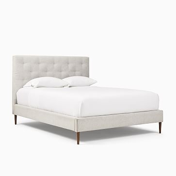 Emmett No Tufting Bed, Queen, Twill, Dove, Almond Wood - Image 1