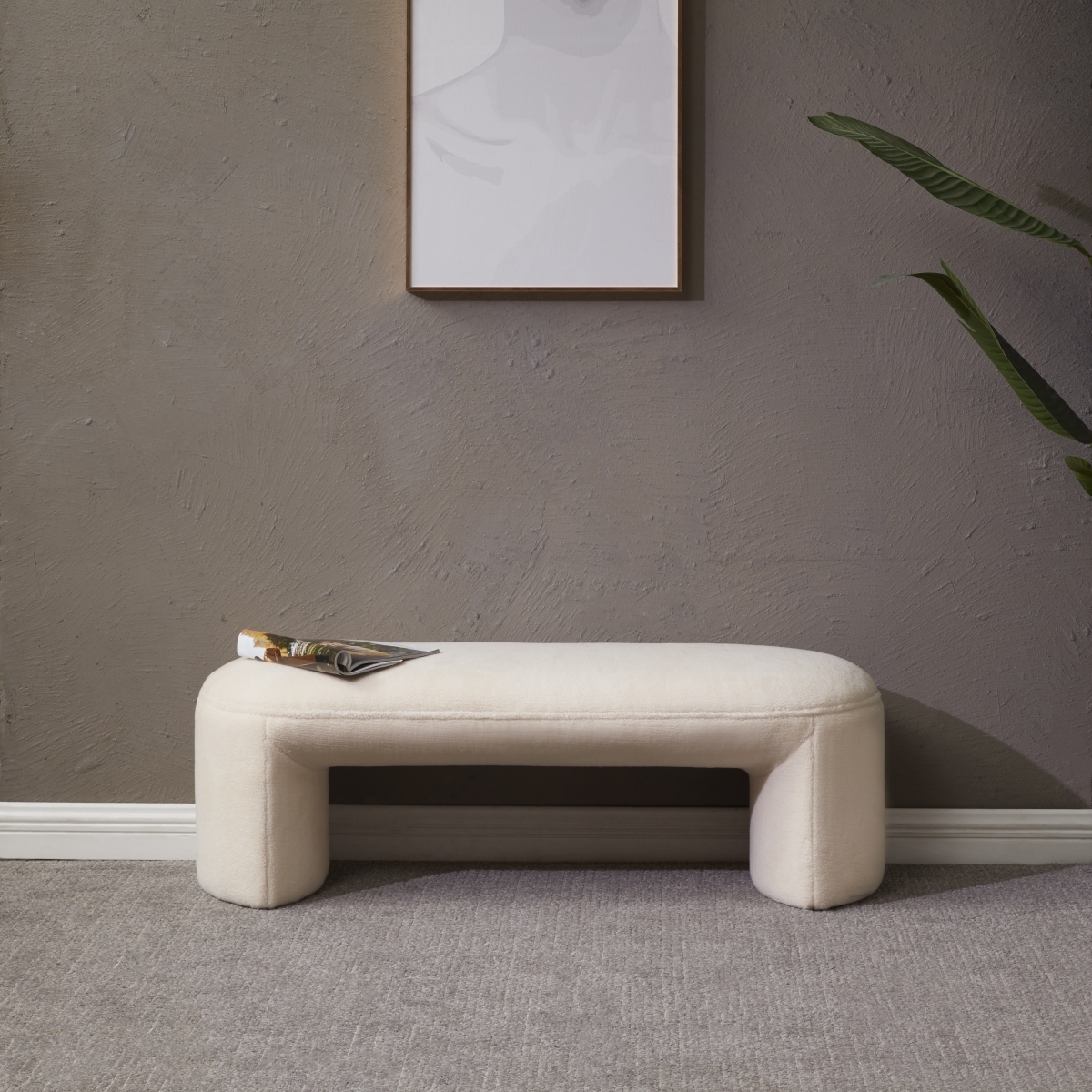 Vivie Faux Shearling Bench - Ivory - Image 1