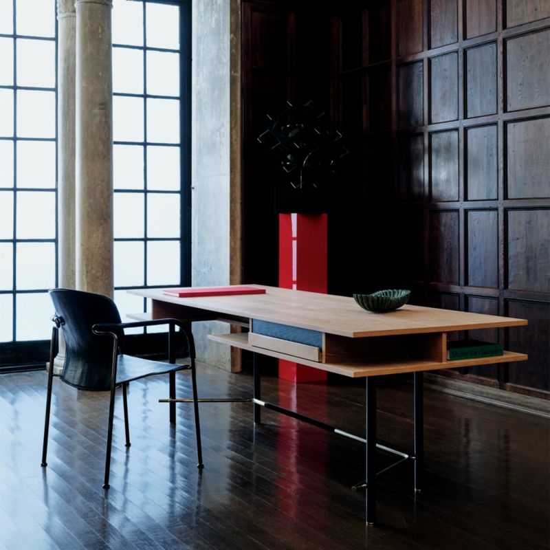 Portofino 87" Cerused White Oak Wood Desk by Gianfranco Frattini - Image 1