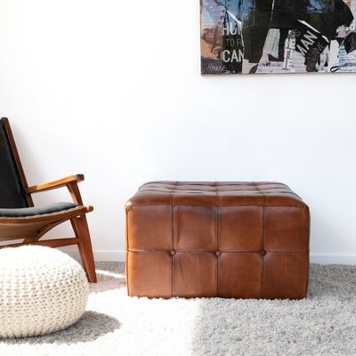 Billie-Faith 27'' Wide Genuine Leather Tufted Square Cocktail Ottoman - Image 1