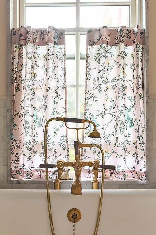 Priyanka Organic Cotton Printed Bird Café Curtains, Set of 2 - Image 0