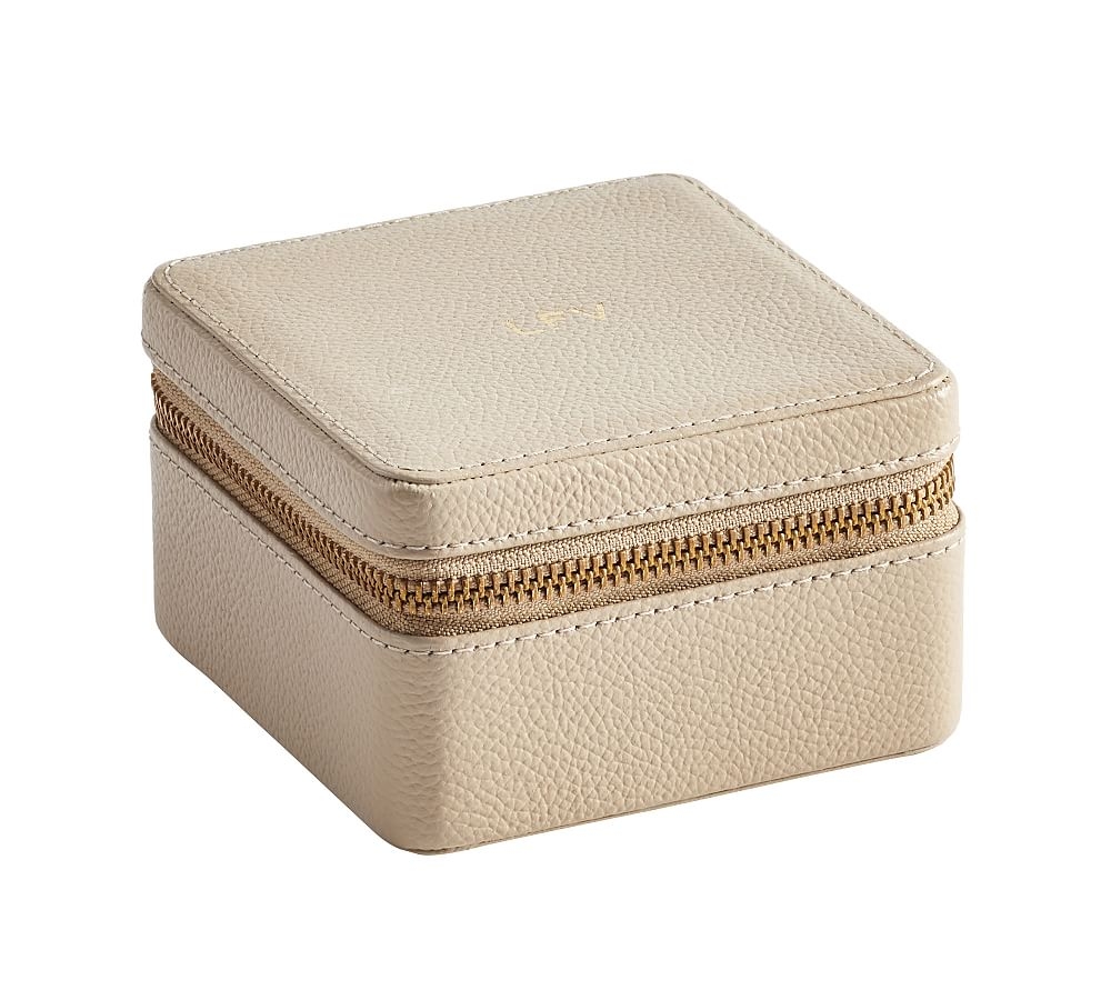 Quinn Leather Petite Travel Box, 4" x 4", Fawn, Foil Debossed - Image 0