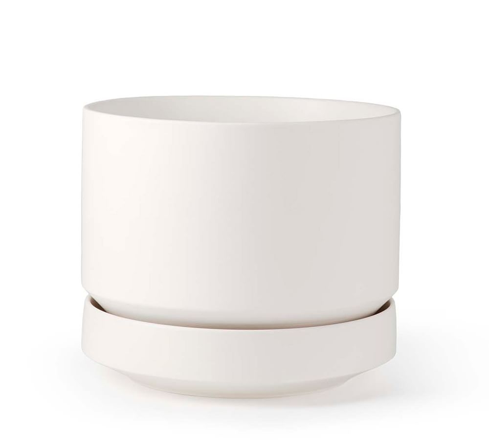 Modern White Ceramic Planter, Medium, 8.75" diameter - Image 0