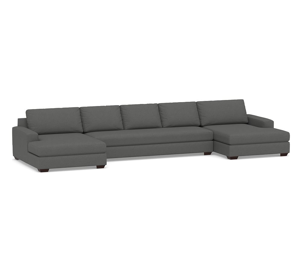 Big Sur Square Arm Upholstered U-Double Chaise Grand Sofa Sectional with Bench Cushion, Down Blend Wrapped Cushions, Park Weave Charcoal - Image 0