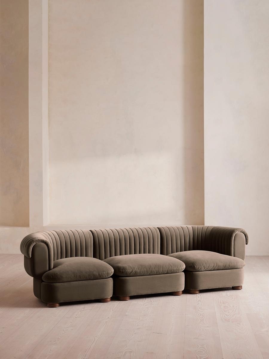 Rava Sectional Sofa, Four Seater, Velvet, Taupe, US - Image 0