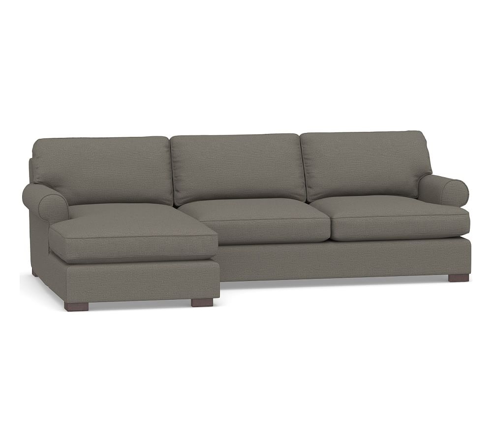Townsend Roll Arm Upholstered Right Arm Sofa with Chaise Sectional, Polyester Wrapped Cushions, Chunky Basketweave Metal - Image 0