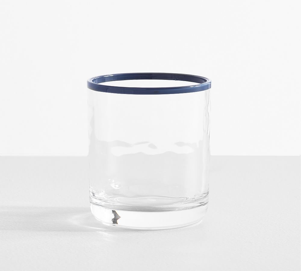 Stripe Rim Outdoor Short Drinking Glasses, 12 oz., Set of 4 - Blue - Image 0