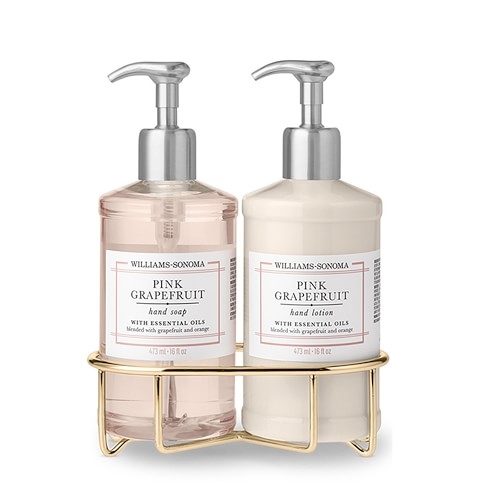 Williams Sonoma Pink Grapefruit Hand Soap & Lotion 3-Piece Set, Deluxe, Gold - Image 0