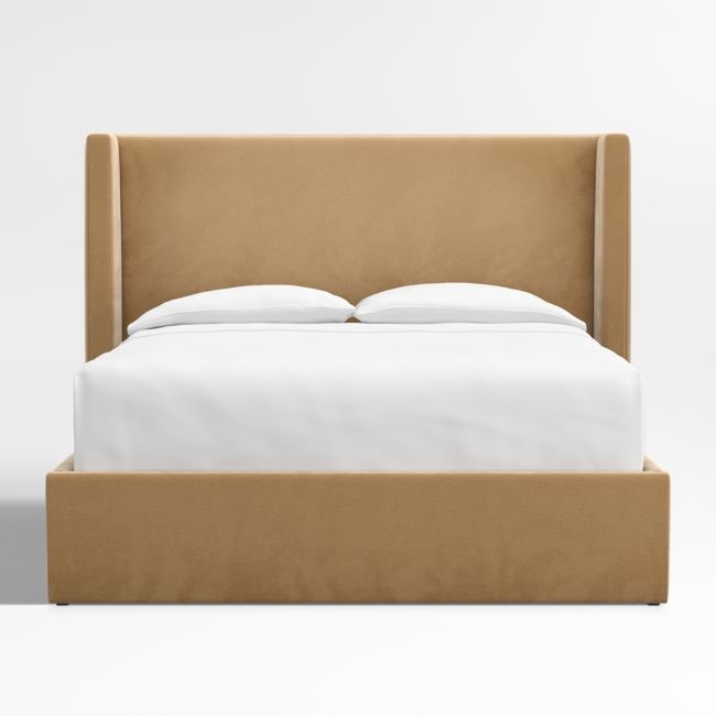 Arden 52" Camel Brown Upholstered Queen Headboard with Storage Bed Base - Image 0