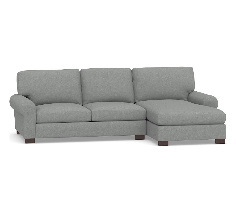 Turner Roll Arm Upholstered Right Arm Loveseat with Chaise Sectional, Down Blend Wrapped Cushions, Performance Brushed Basketweave Chambray - Image 0