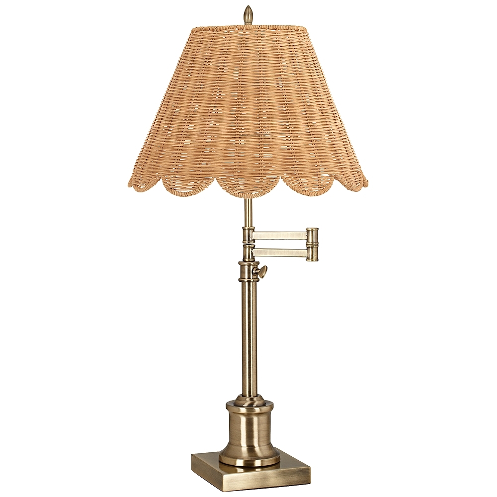 360 Lighting Westbury Adjustable Height Rattan and Brass Swing Arm Lamp - Image 0
