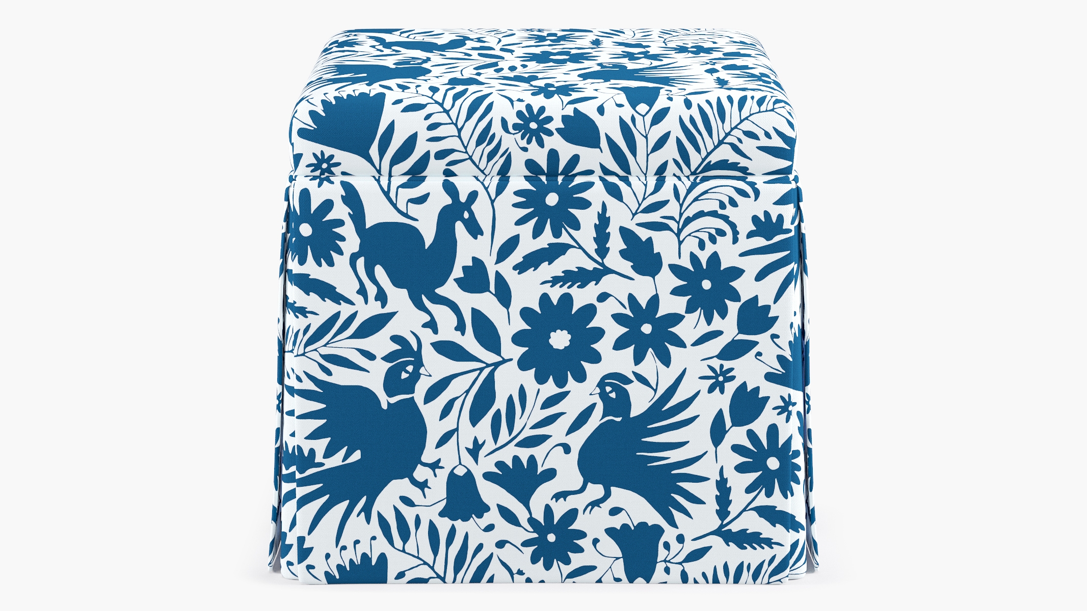 Skirted Storage Ottoman, Cerulean Frida - Image 0