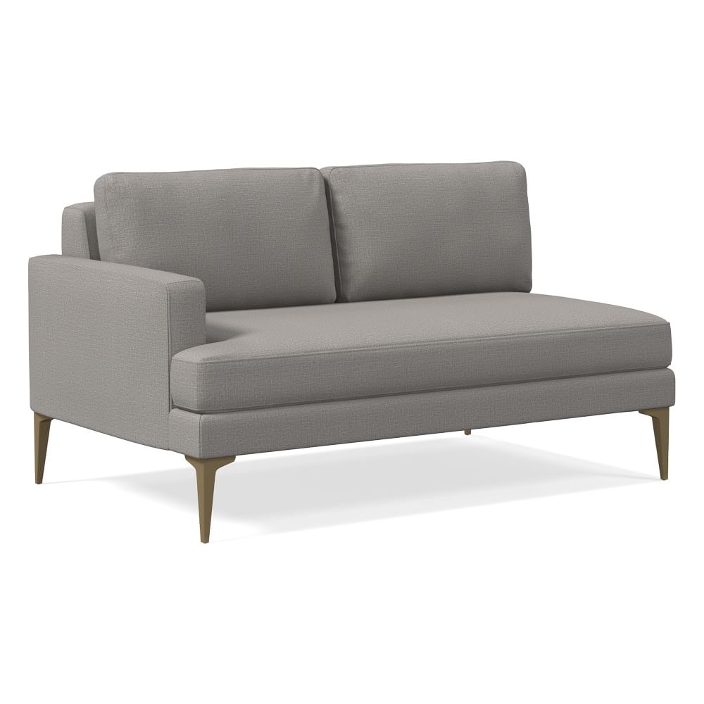 Andes Petite Left Arm 2 Seater Sofa, Poly, Yarn Dyed Linen Weave, Pearl Gray, Blackened Brass - Image 0