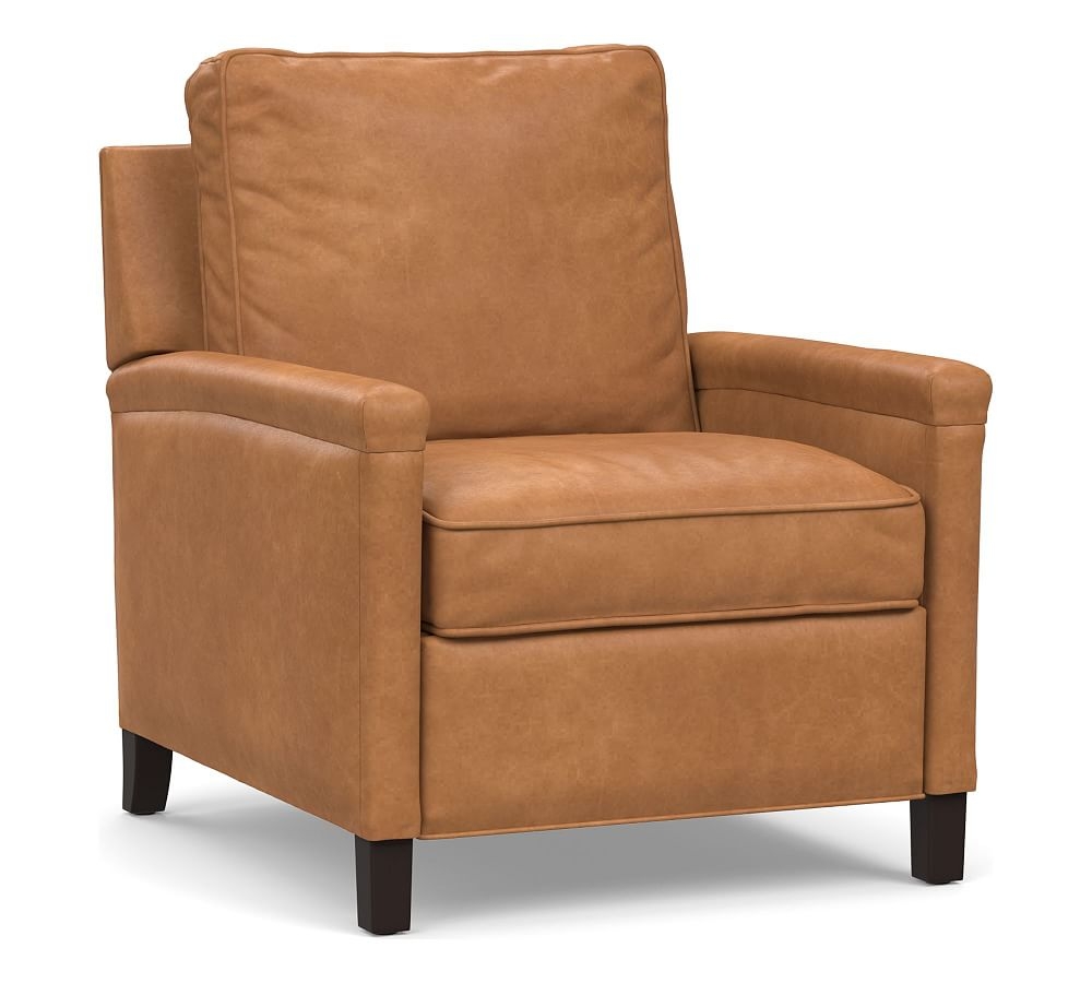 Tyler Square Arm Leather Power Recliner without Nailheads, Down Blend Wrapped Cushions, Churchfield Camel - Image 0