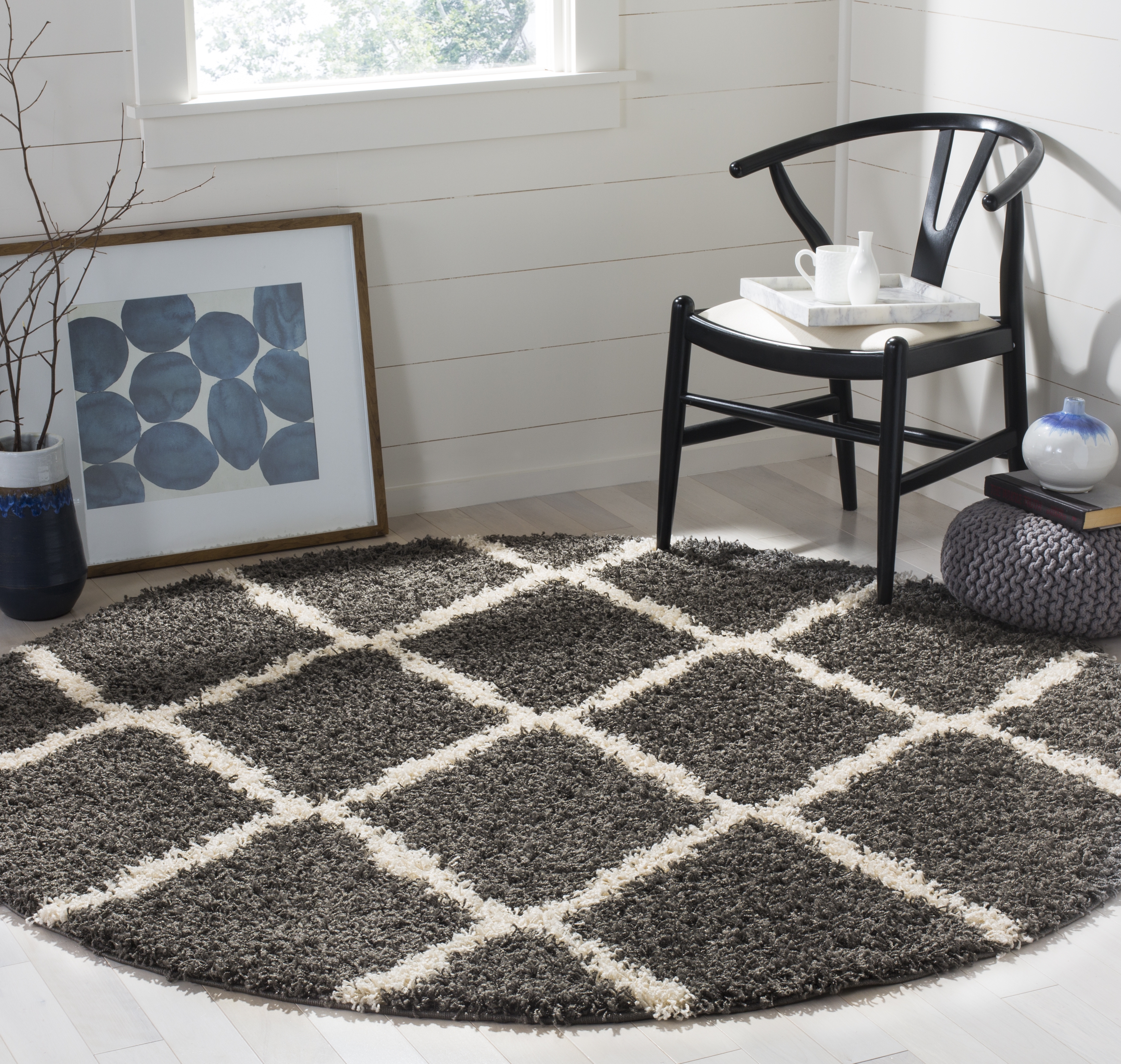 Arlo Home Woven Area Rug, SGDS257A, Dark Grey/Ivory,  6' X 6' Round - Image 1