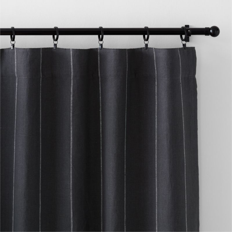 Storm Grey & Crisp White Linen Double Pinstripe Blackout Window Curtain Panel 52"x84" - Image 2