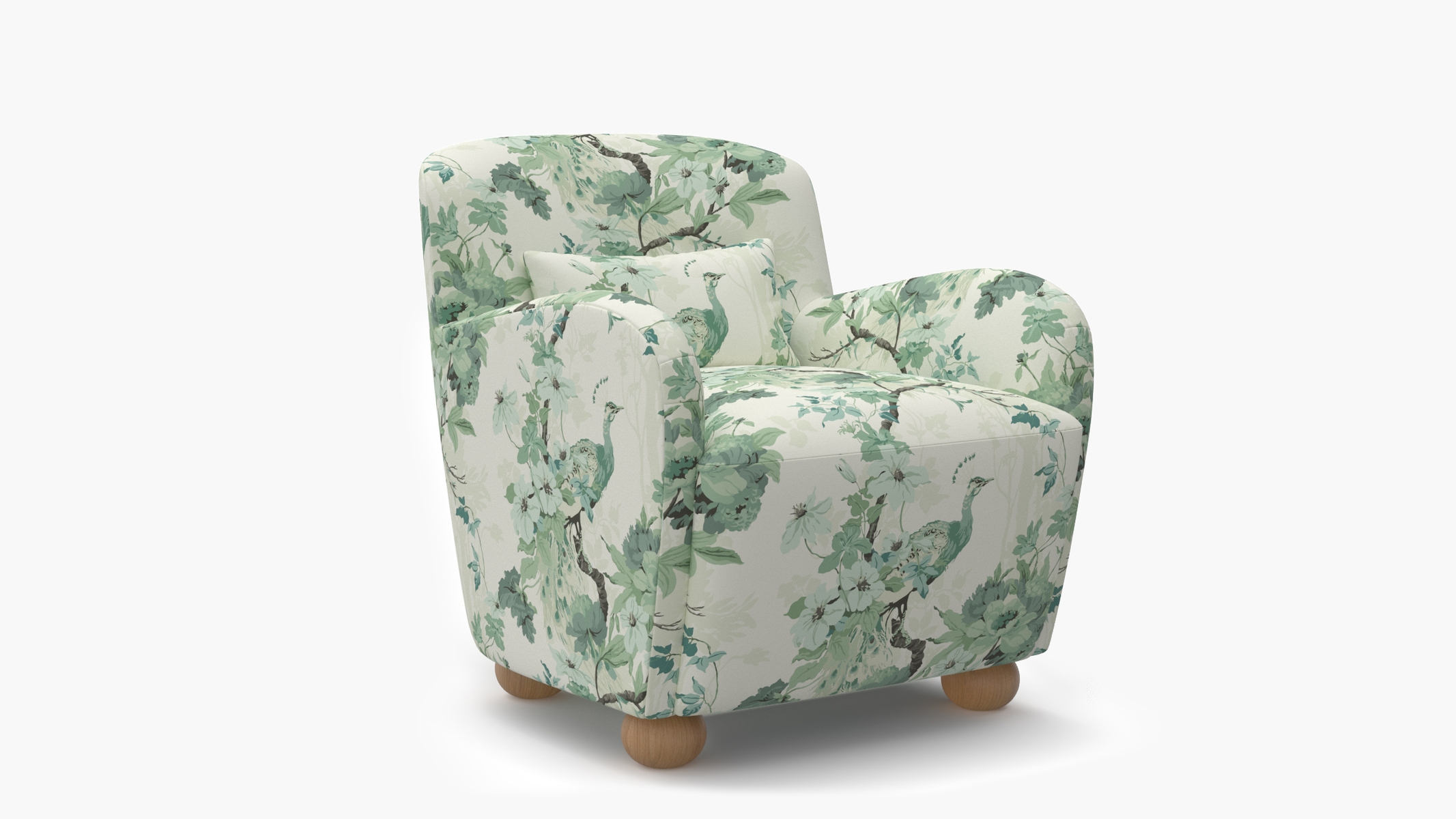 Club Chair, Jade Peacock Park, Natural Bun Foot - Image 1