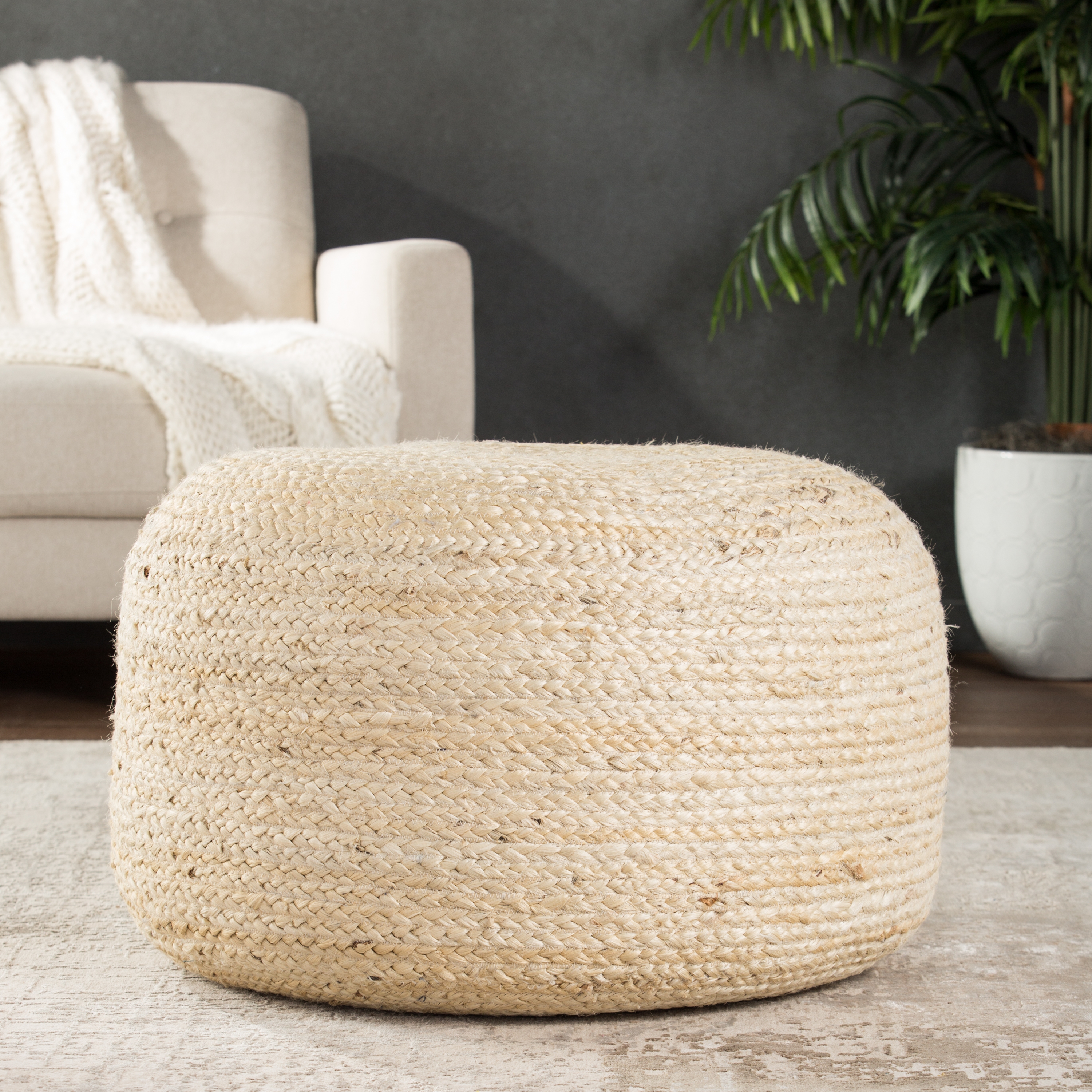 Mesa Solid White Cylinder Pouf - Image 1