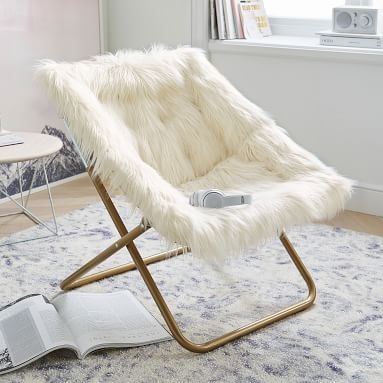 Himalayan Faux-Fur Square Hang-A-Round Chair, Ivory/White - Image 3