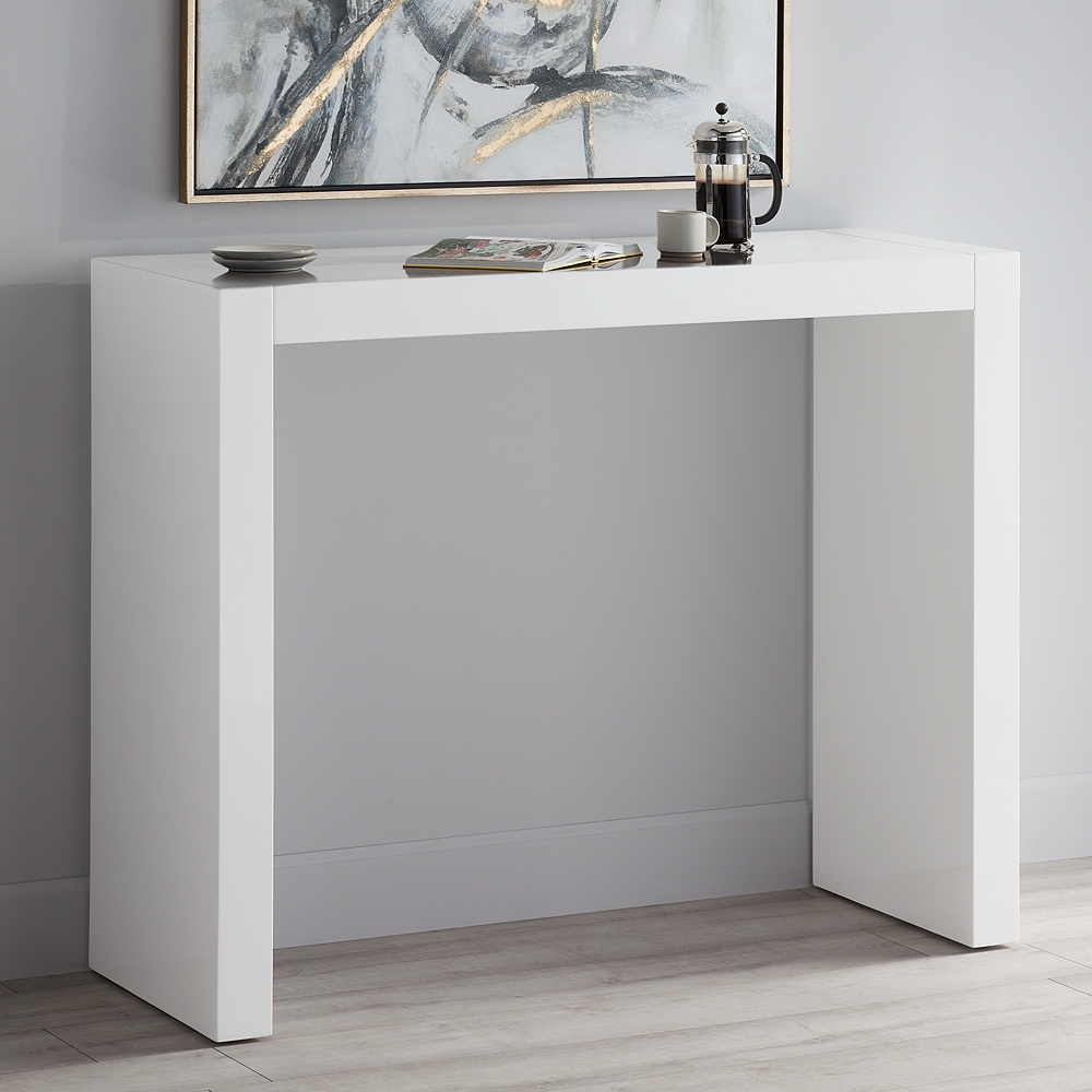 55 Downing Street Jessa 50" Wide Modern Gloss White Bar Table - Image 0